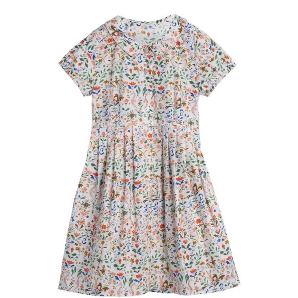 Maison Me Emmalyn Short-sleeved Collar Dress, Flowers & Rabbits, 4T